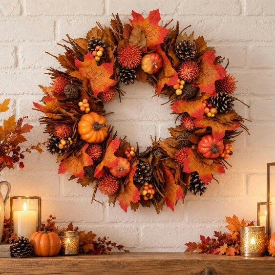 Neo Autumn Door Wall Wreath Pumpkins Berries 50 cm