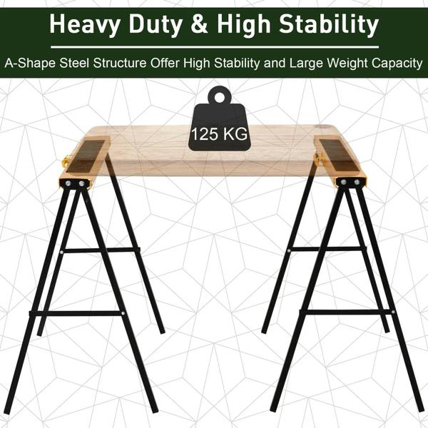 Two orange and black A-frame sawhorse stands with heavy-duty steel construction.