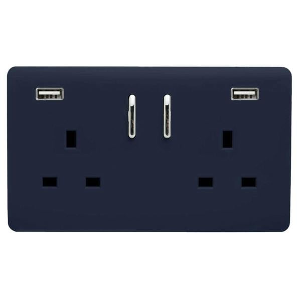 Trendi Switch 2 Gang USB 3100mA Plug Socket in Navy Blue