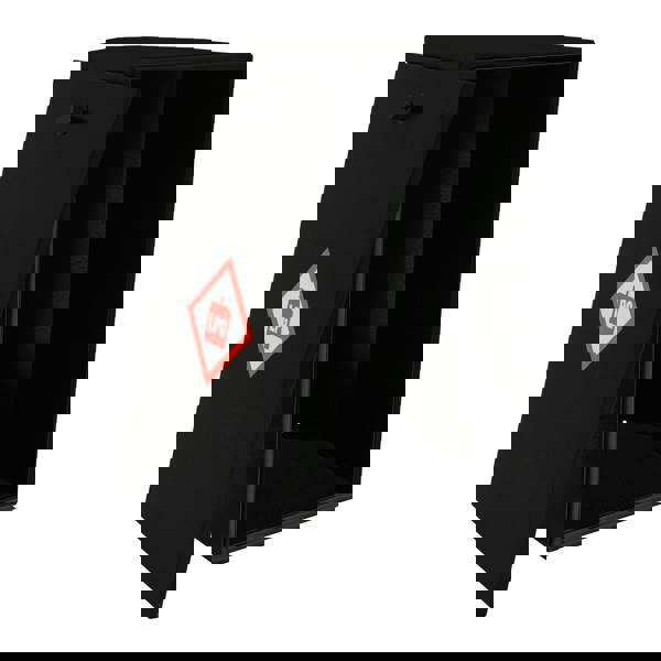 Sturdy black gas bottle locker with an open door, featuring a red LPG hazard symbol, designed for secure 6kg gas storage