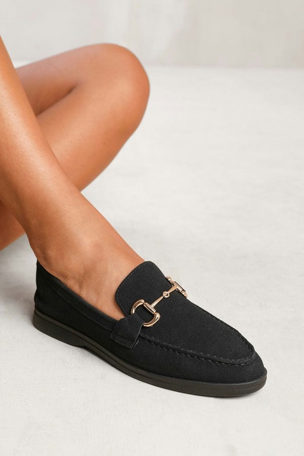 Where's That From Italy Slip on Loafer With Metal Detailing in Black Suede