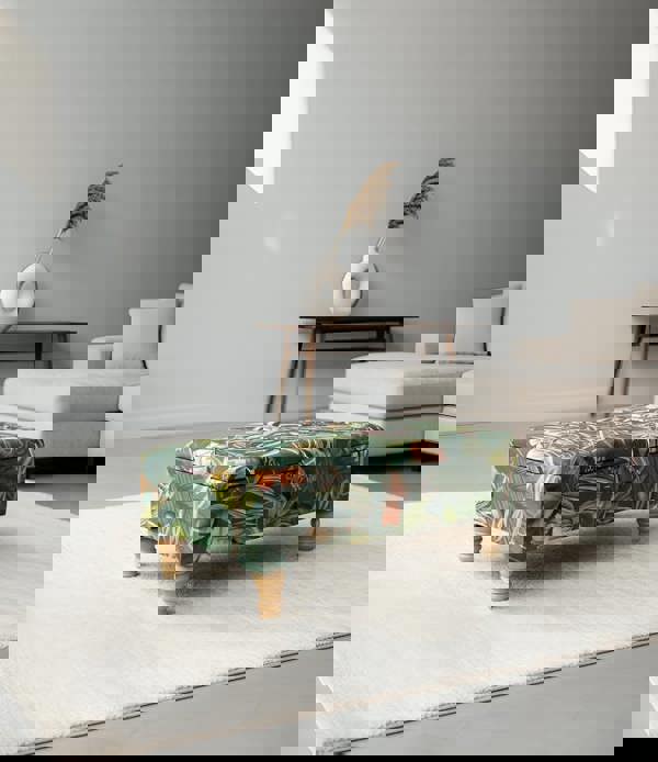 ISTOOLS Premium Green Floral Velvet Ottoman Bench with Storage – Luxury Coffee Table & Pouffe Seating