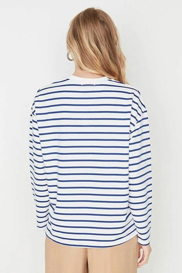 WOVCOR Striped Crew Neck Thin Knit Sweatshirt