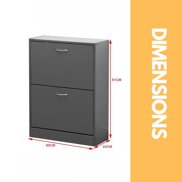 Rafaelo Mobilia 2 Drawer Shoe Storage Cabinet Grey