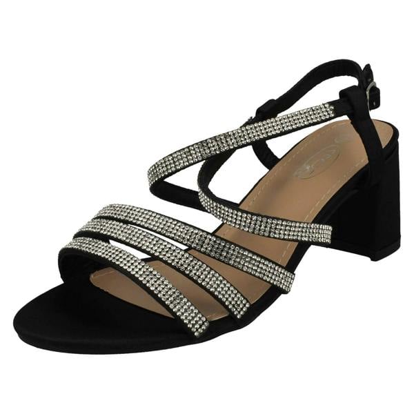 Spot On Ladies Spot On Diamante Strappy Block Heeled Sandals F12037