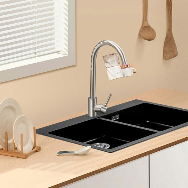 Quartz Undermount Kitchen Sink Double Bowl Black Living and Home