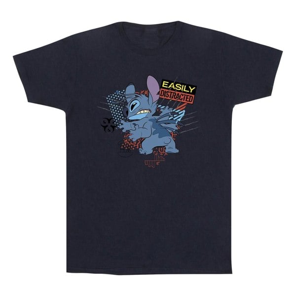 Disney Mens Lilo And Stitch Easily Distracted T-Shirt - Navy Blue