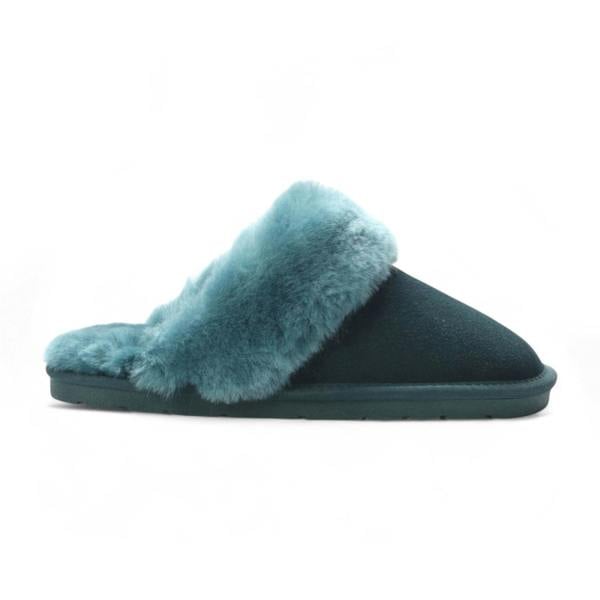 Infinity Leather Women's Genuine Sheepskin Green Suede Mule Winter Slippers - Luna
