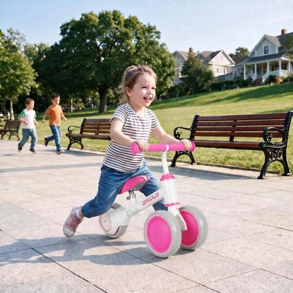 Balance Bike for Kids 1-2 Years, Toddler Bike with Adjustable Seat and Lighting Rear Wheels for Boys and Girls, Pink