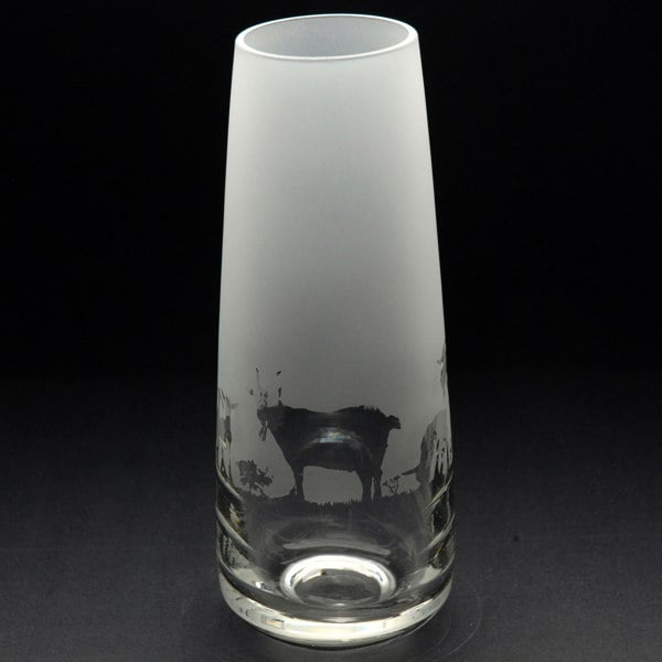 Glyptic Glass Art Goat Glass Bud Vase - Hand Etched/Engraved Gift