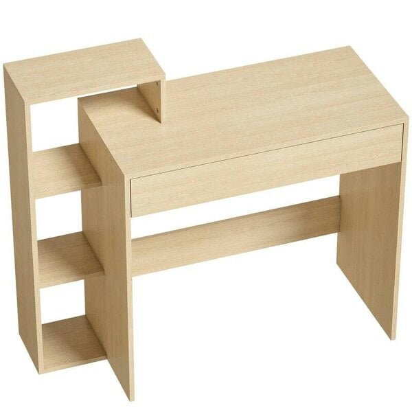 Desk with Storage, Computer Desk with 3 Open Shelves and Drawer, Workstation, Computer Table, Natural