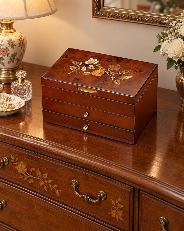 Museum Selection Walnut Roses Jewellery Box