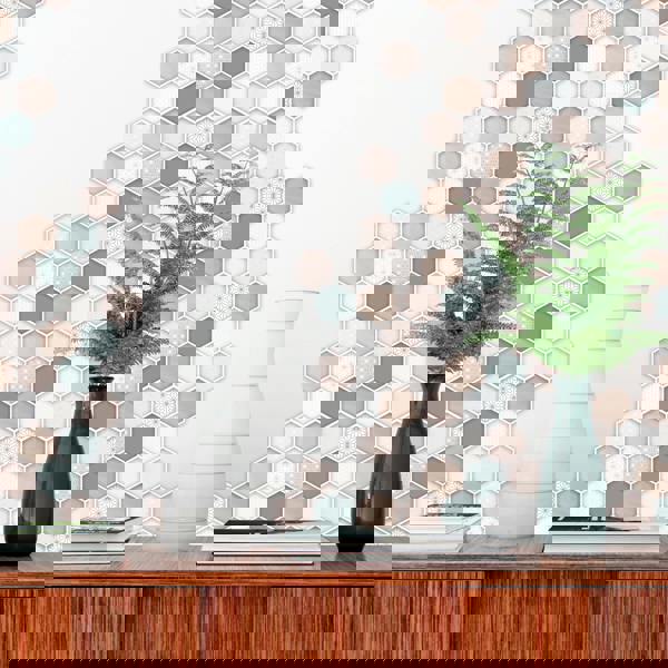 Honey  Hexa Brown Glossy 3D Tile Stickers 30.5 x 15.4cm  (12 x 6 in) - 12 pcs in a pack