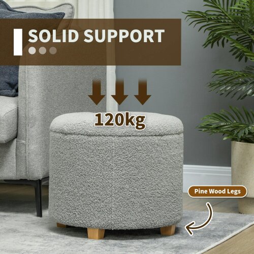 Wyld Haus Valefi Teddy Fleece Light Grey Storage Ottoman Diamond Tufted Lid