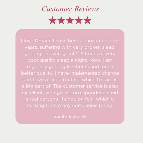 Five-star review for Dream on a pink background
