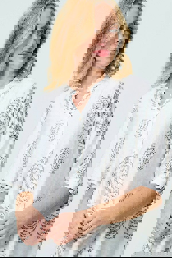 White | Printed Relaxed 3/4 Sleeve Blouse
