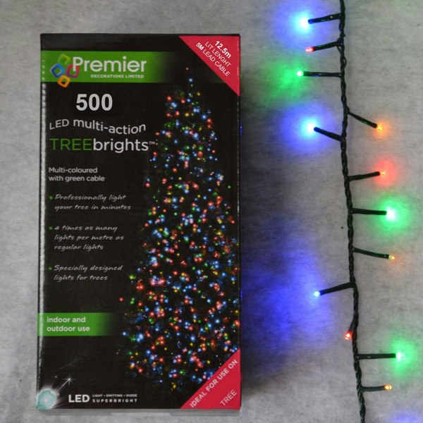 Samuel Alexander 500 LED 12.5m  Indoor Outdoor Christmas Multi Function Mains Operated String Lights with Timer in Multicoloured