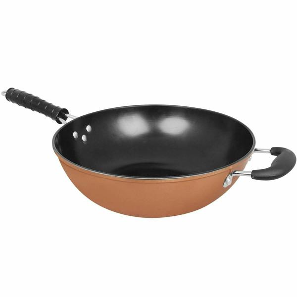 Gr8 Home Large Copper Style Carbon Steel Non-Stick Wok Chinese Stir Frying Pan 30cm 12"