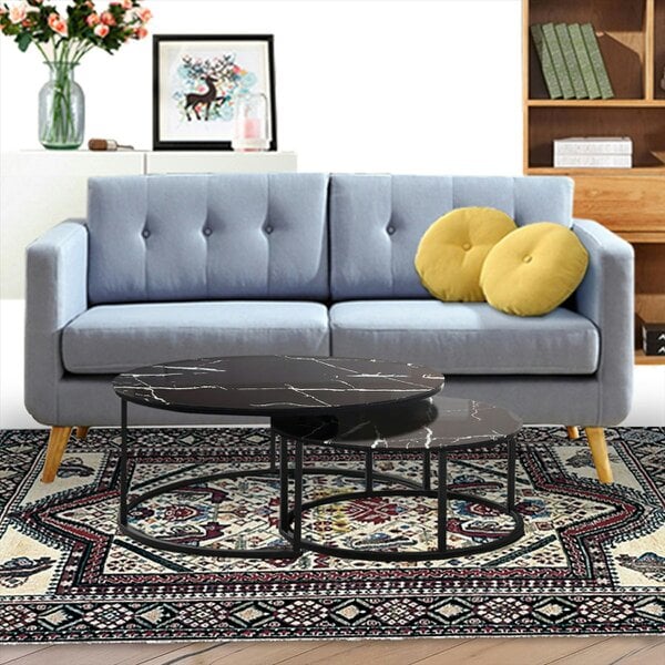 Kosy Koala Round Coffee Table Set of 2 Nest of Tables Marble Glass Coffee Table Living Room