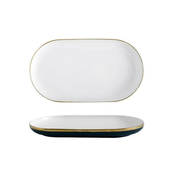 9 Piece Dinner Set, White And Dark Blue-Weilai Concept-Weilai Concept