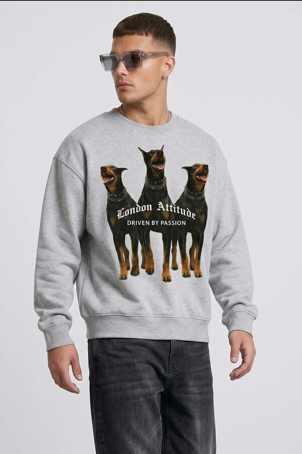London Attitude Doberman Graphic Relaxed Oversized Fit Sweatshirt