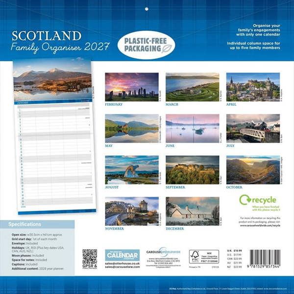 Scotland Family Organiser 2027, Family Planners, Month To View, Travel, Gift