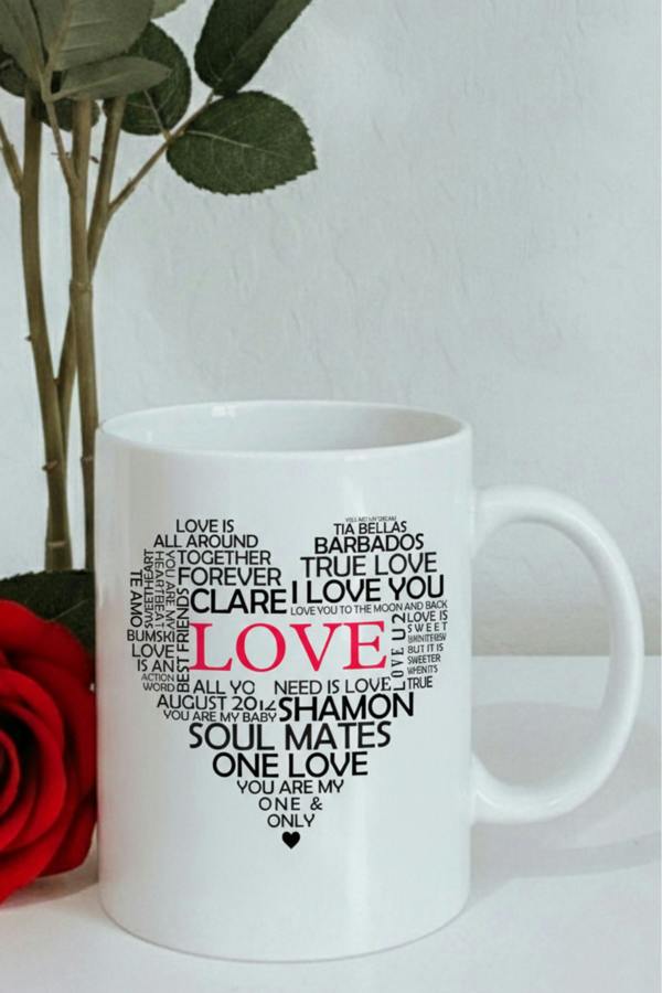 Dyzi Love Typography Heart Printed Ceramic Mug Valentine’s Day Gift