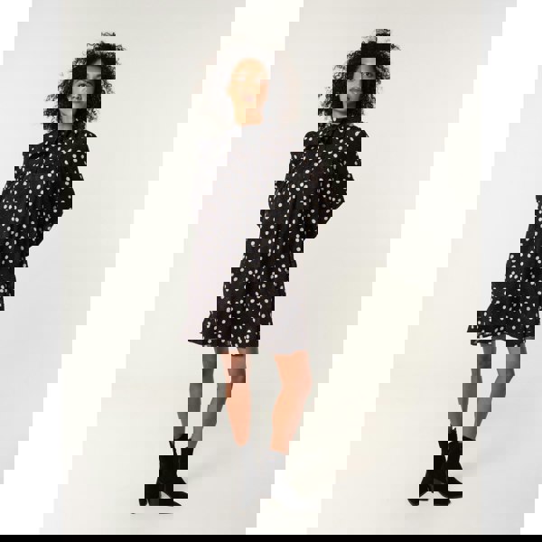 Blue Vanilla Polka Dot Tie Neck Smock Dress