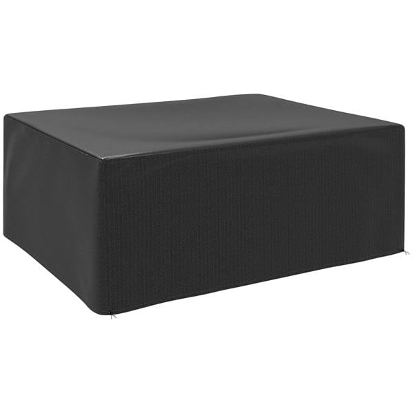 Large black waterproof patio furniture cover, rectangular fitted design with stitched hem