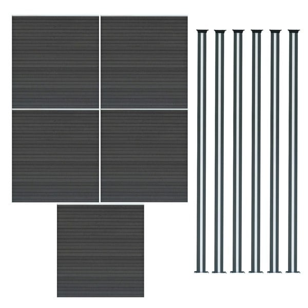 Monstershop Composite Fence Panel x 5 & LED Posts x 6 - Grey