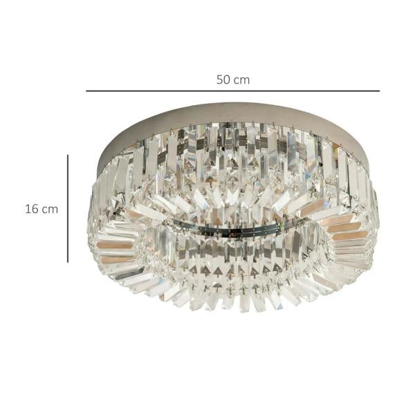 Silver crystal flush-mount ceiling light, round design with clear faceted prisms