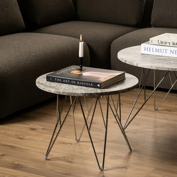 Furniture To Go Prunus Round Side Table with Grey-Brown Marble Top