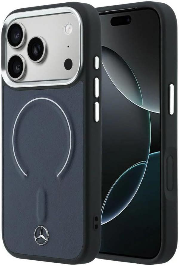 Mercedes Benz Leather Case with 3D MagSafe for iPhone 17 Pro Max 6.9" Navy Blue - MEHMP17X25PEMMOV