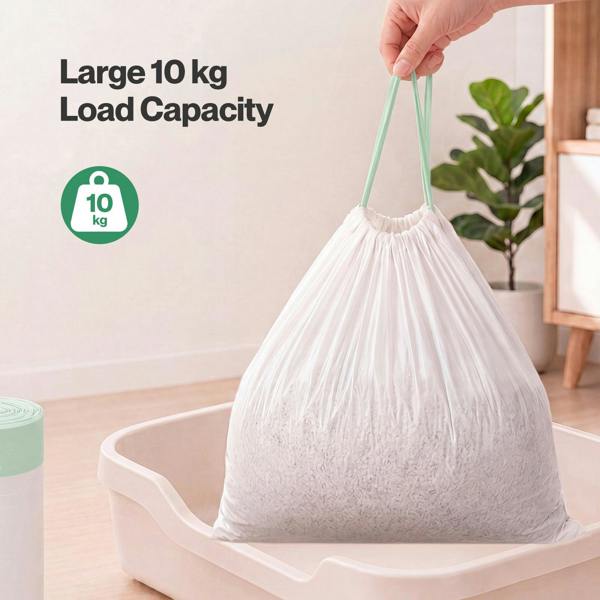 Skylos Cat Litter Bags XL Drawstring Heavy Duty 30 Pack 3 Rolls Easy Seal HDPE