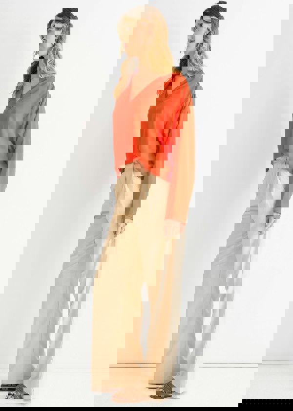 Gini London Orange Textured Chiffon Oversized Blouse