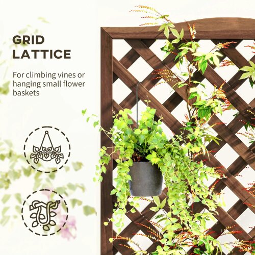 Bobobiy Wooden Planter with Trellis, Freestanding Raised Bed with Lattice, Outdoor Planter Box for Climbing Plants, 76 x 36 x 170 cm, Dark Brown