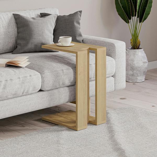 Decortie Muju Modern C Shape Table Oak Effect Gold Marble Effect Mocha Grey Multipurpose  H 57cm