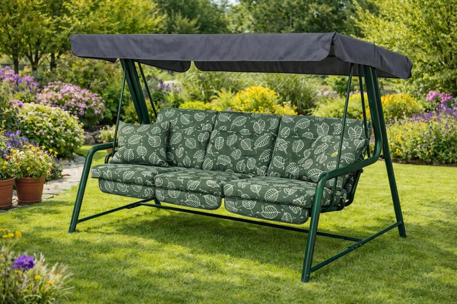 Vienna Deluxe 3 Seater Garden Hammock with Canopy - Free Standing Swing Seat 173cm (L) x 160cm (H) Aspen Green Leaf (Green Frame) The Garden Furniture Shop