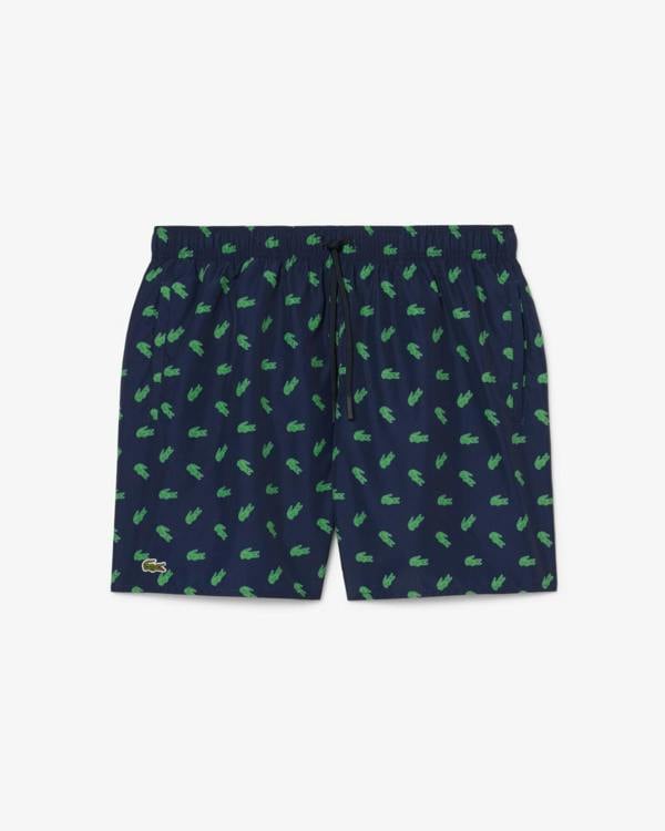 Lacoste Mid Length Crocodile Print Mens Swim Trunks - Navy Blue 166 | CHO | Designer Mens Swim Shorts