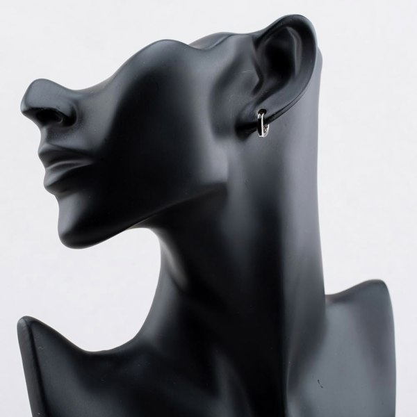 T. H. Baker Sterling Silver Rhodium Plated Black Enamel V Shape Huggie Hoop Earrings 8.51.3149