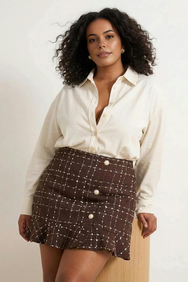 WOVCOR Tweed Checked Mini Woven Plus Size Skirt