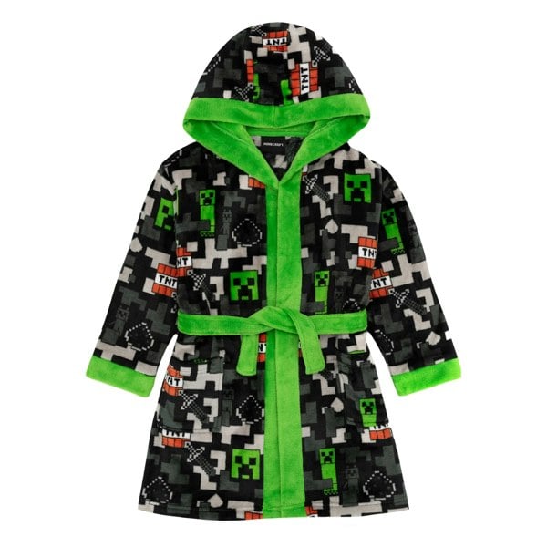 Minecraft Boys Creeper TNT Dressing Gown - Black/Green/Grey