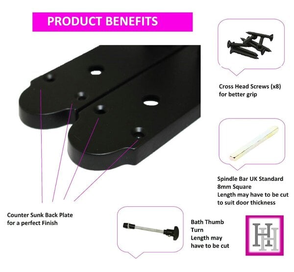 EDH Door Hardware Matt Black Victorian Scroll Bathroom Door Handles With Sash Lock Epsom Pack