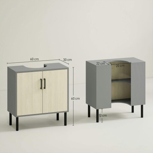Wyld Haus Nabavi Natural Finish Under Sink Vanity Cabinet With Double Doors And Internal Shelving