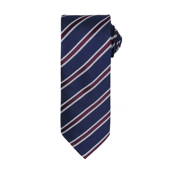 Premier Mens Waffle Stripe Formal Business Tie (Pack of 2) - Navy/Aubergine