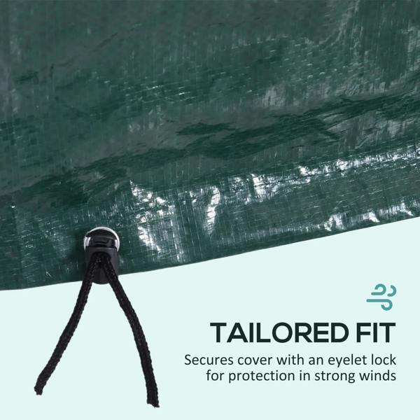 Dark green cover with tie straps and tailored fit for wind protection.