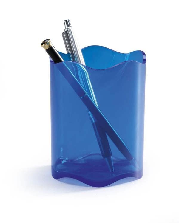 Durable TREND Pen Pot Pencil Holder Desk Tidy Organiser | 6 Pack | Clear Blue