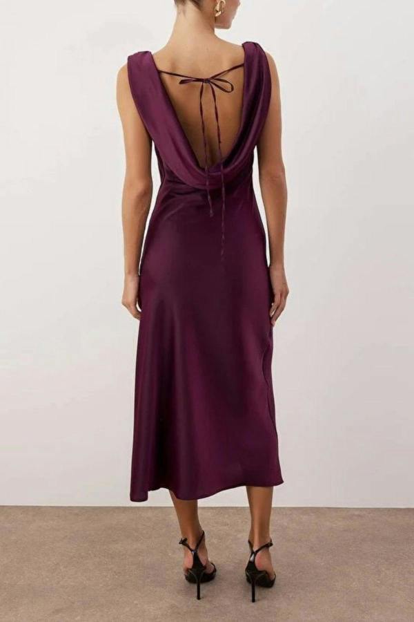 WOVCOR Woven Satin Maxi Party Dress with Accessory Details