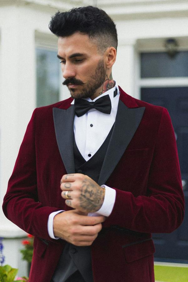 TruClothing Mens Burgundy Velvet Dinner Tuxedo Suit Jacket Blazer
