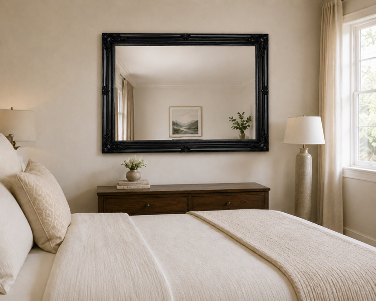 Downton Interiors Antique Style Extra Large Black Wood Frame Wall Mirror 106cm x 75cm